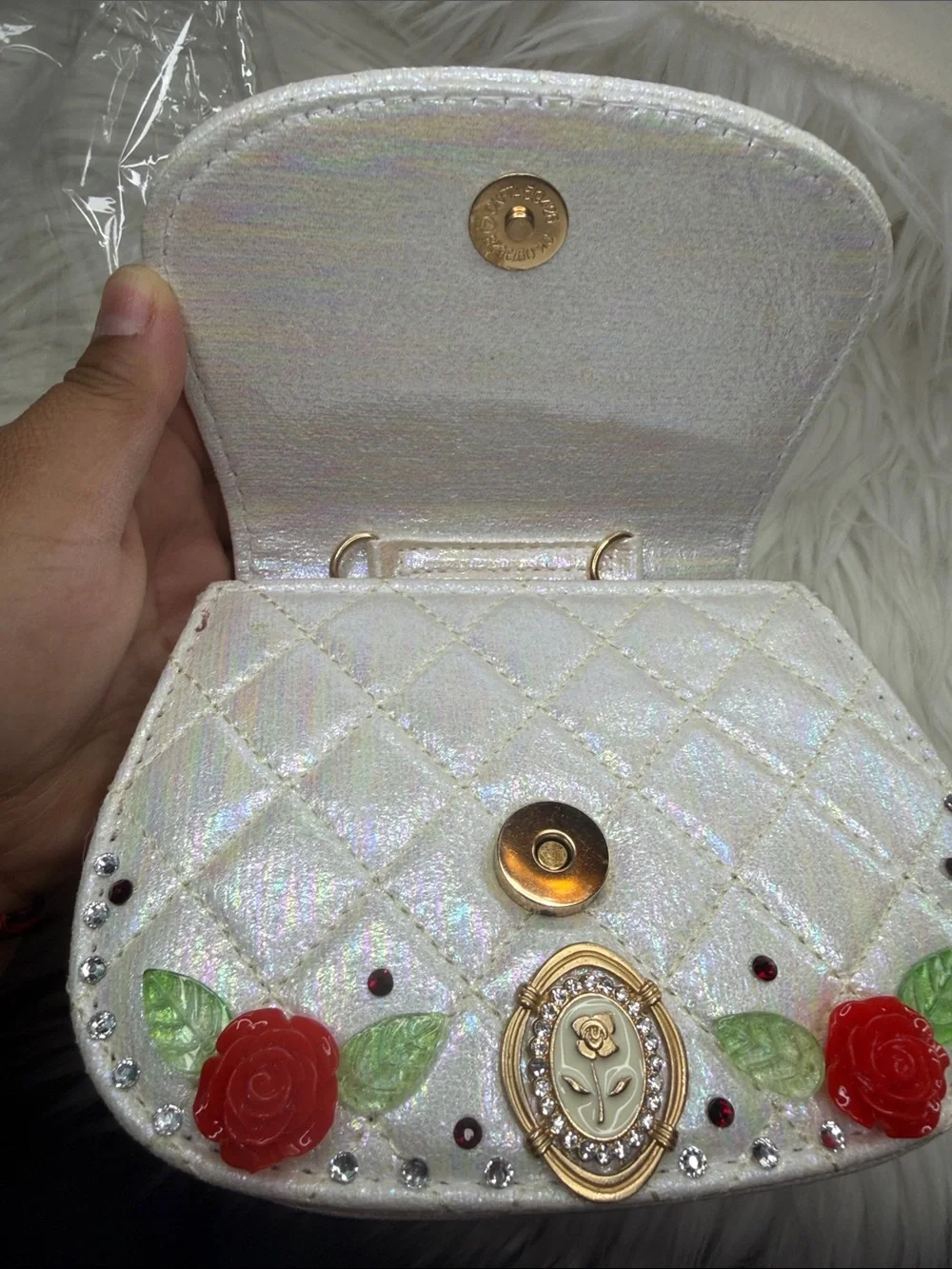 Belle Princess Beaded Handle Purse and Rose Accents